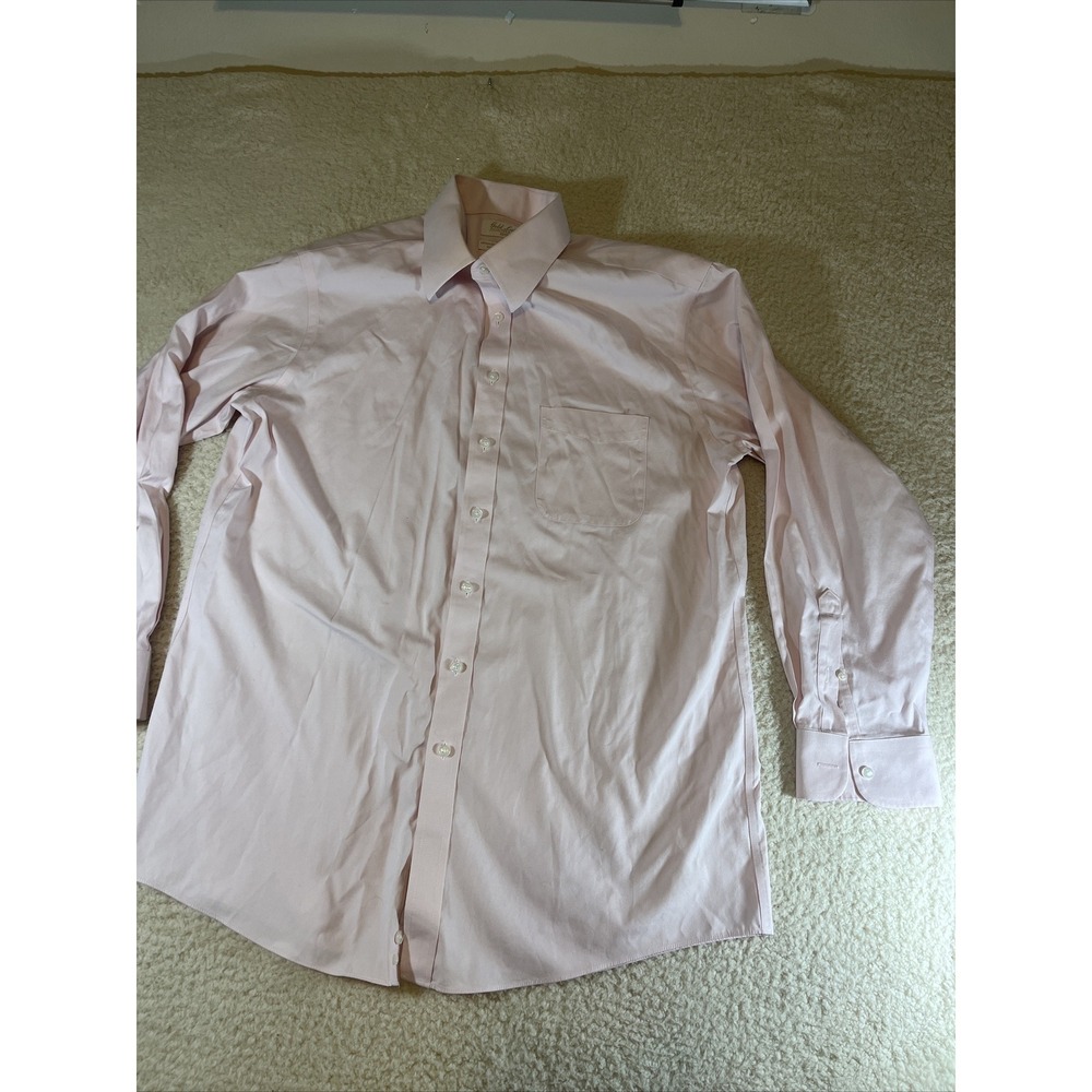 Roundtree & Yorke Gold Label Mens 16.5 Pink Long Sleeve Dress Shirt - Picture 2 of 16